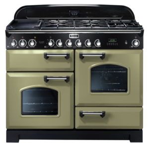 Falcon Classic Deluxe 110cm 5 Burner Dual Fuel Cooker - Olive Green and Chrome