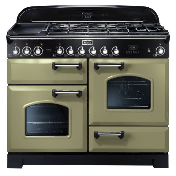 Falcon Classic Deluxe 110cm 5 Burner Dual Fuel Cooker - Olive Green and Chrome