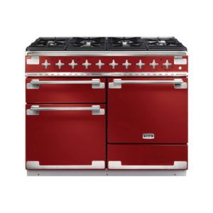 Falcon 110cm Elise 6 Burner Dual Fuel Cooker - Cherry Red/Nickel