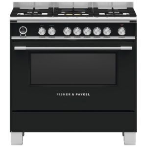 Fisher & Paykel 90cm 5 Burner Dual Fuel Freestanding Cooker - Black