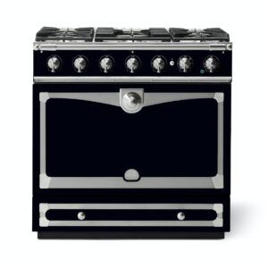 LaCornue Albertine 90cm Dual Fuel Cooker - Shiny Black with Brushed Nickel & Stainless Steel Trim