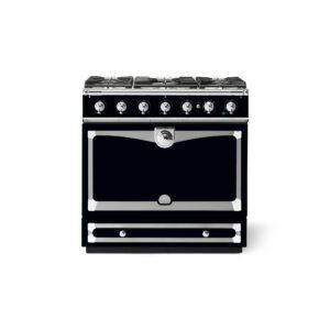 LaCornue Albertine 90cm Dual Fuel Cooker - Shiny Black with Polished Chrome & Stainless Steel Trim
