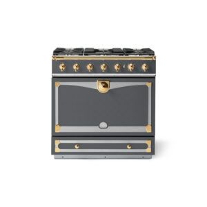 LaCornue Albertine 90cm Dual Fuel  Cooker - Graphite with Polished Brass & Stainless Steel Trim
