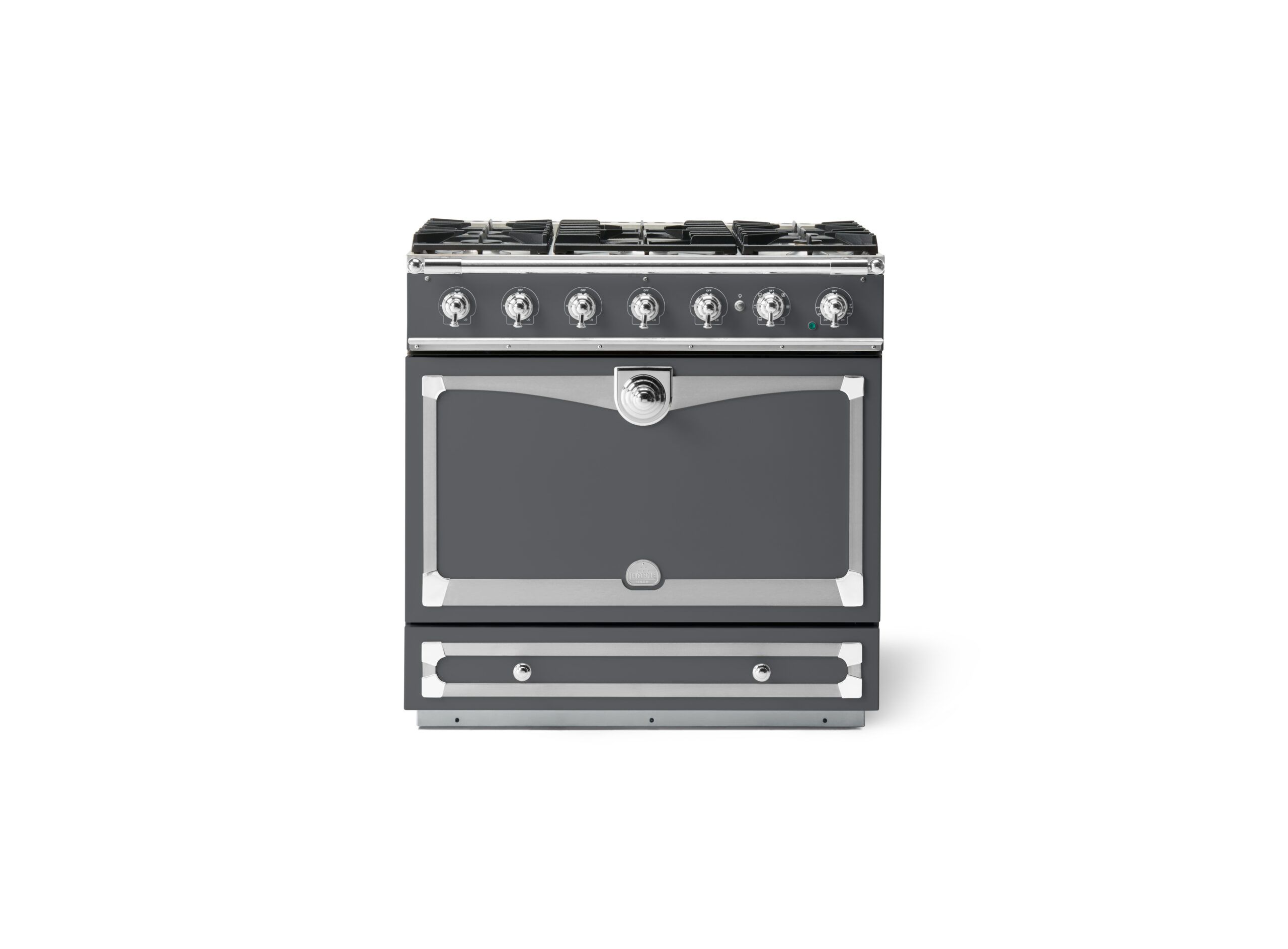 LaCornue Albertine 90cm Dual Fuel  Cooker - Graphite with Polished Chrome & Stainless Steel Trim