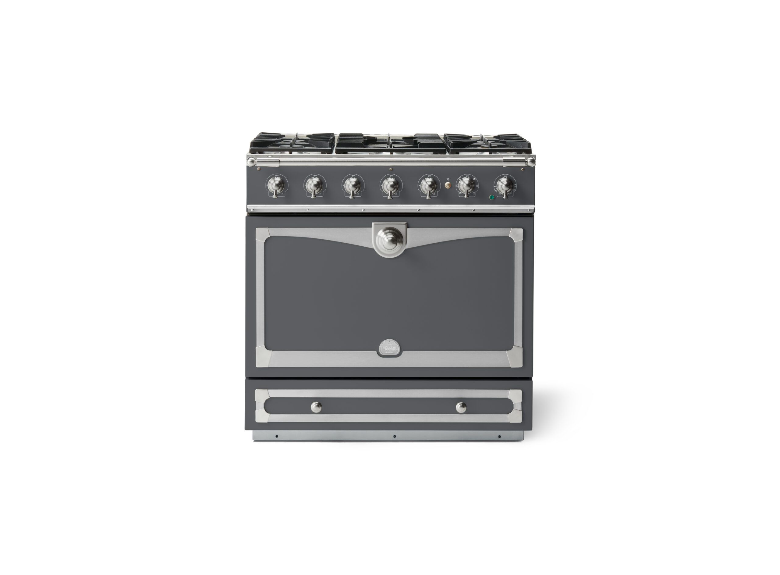 LaCornue Albertine 90cm Dual Fuel  Cooker - Graphite with Brushed Nickel & Stainless Steel Trim