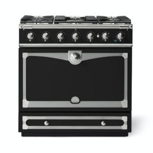 LaCornue Albertine 90cm Dual Fuel  Cooker - Matt Black with Brushed Nickel & Stainless Steel Trim