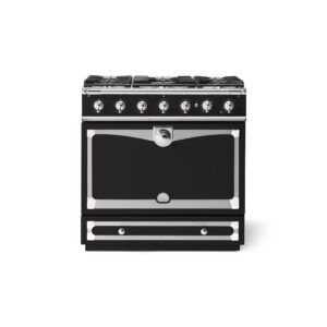 LaCornue Albertine 90cm Dual Fuel  Cooker - Matt Black with Polished Chrome & Stainless Steel Trim