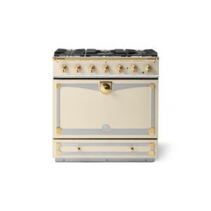 LaCornue Albertine 90cm Dual Fuel  Cooker - Morning Dew with Polished Brass & Stainless Steel Trim
