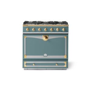 LaCornue Albertine 90cm Dual Fuel  Cooker - Ocean with Polished Brass & Stainless Steel Trim
