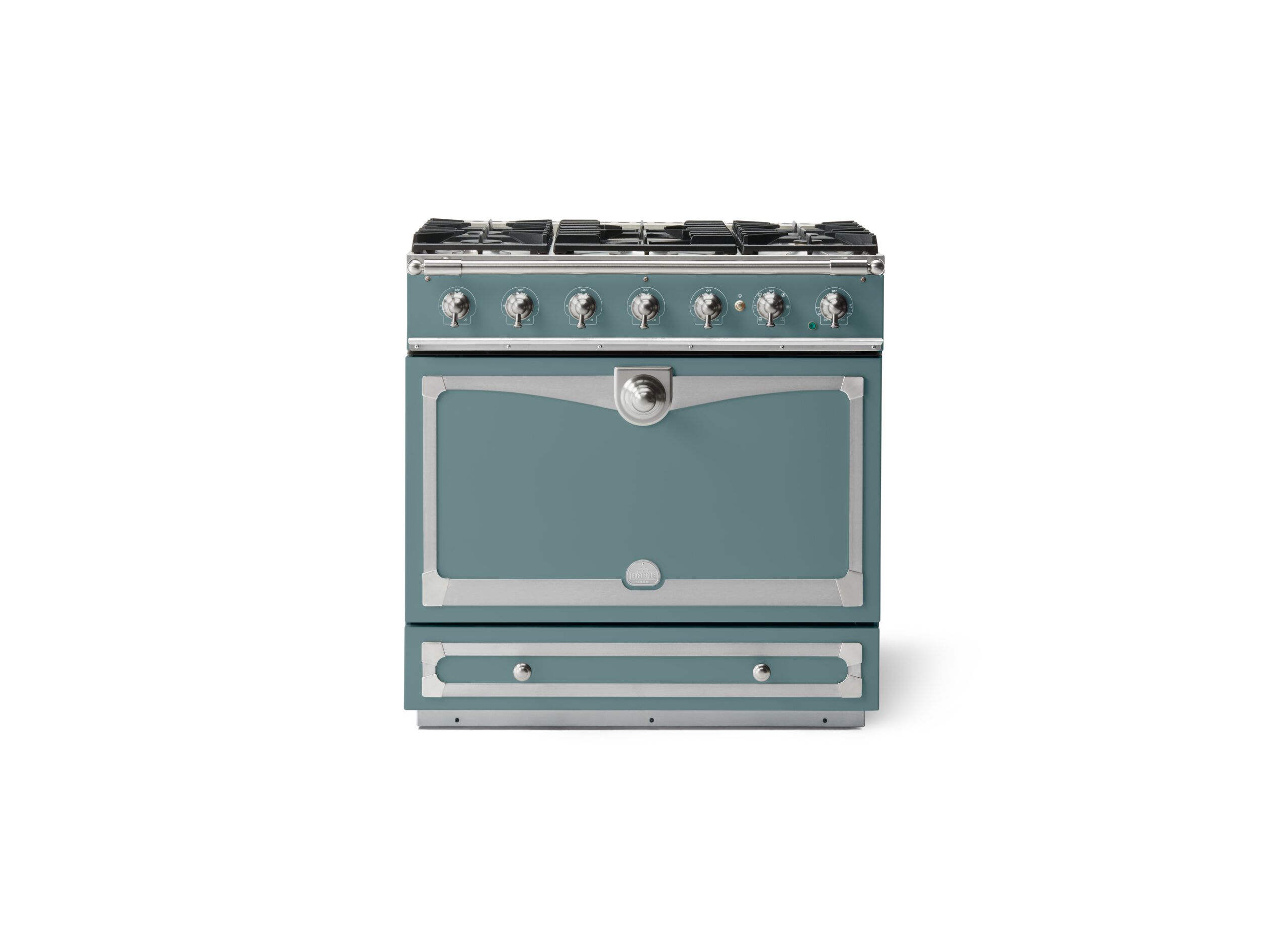 LaCornue Albertine 90cm Dual Fuel  Cooker - Ocean with Brushed Nickel & Stainless Steel Trim
