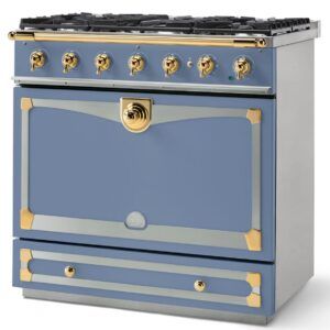 LaCornue Albertine 90cm Dual Fuel Cooker - Paris Blue with Polished Brass & Stainless Steel Trim