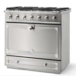 LaCornue Albertine 90cm Dual Fuel  Cooker - Brushed Stainless Steel with Brushed Nickel & Stainless Steel Trim