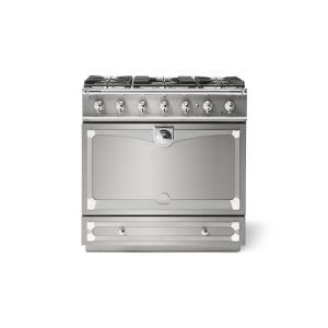 LaCornue Albertine 90cm Dual Fuel Cooker - Brushed Stainless Steel with Polished Chrome & Stainless Steel Trim