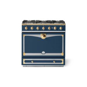 LaCornue Albertine 90cm Dual Fuel  Cooker - Winter Sky with Polished Brass & Stainless Steel Trim