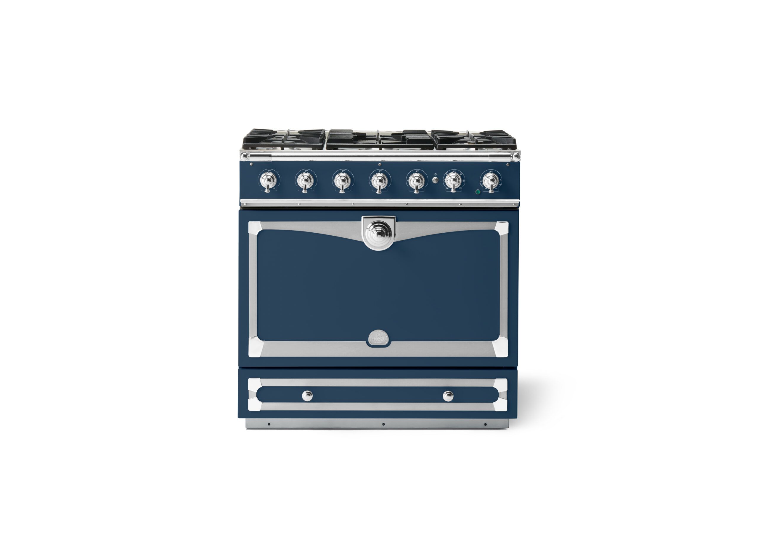 LaCornue Albertine 90cm Dual Fuel  Cooker - Winter Sky with Polished Chrome & Stainless Steel Trim