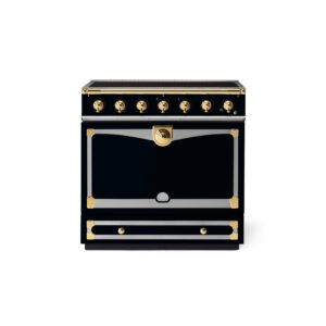 LaCornue Albertine 90cm Induction Cooker - Shiny Black with Polished Brass & Stainless Steel Trim