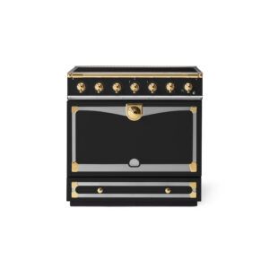 LaCornue Albertine 90cm Induction  Cooker - Matt Black with Polished Brass & Stainless Steel Trim