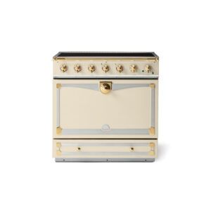 LaCornue Albertine 90cm Induction Cooker - Morning Dew with Polished Brass & Stainless Steel Trim