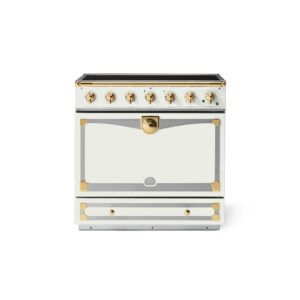 LaCornue Albertine 90cm Induction Cooker - Pure White with Polished Brass & Stainless Steel Trim