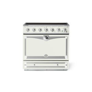 LaCornue Albertine 90cm Induction Cooker - Pure White with Polished Chrome & Stainless Steel Trim
