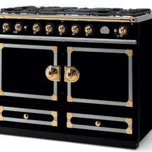 LaCornue Cornufé 110cm Dual Fuel Cooker - Shiny Black with Polished Brass & Stainless Steel Trim