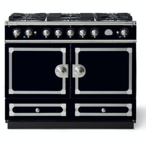 LaCornue Cornufé 110cm Dual Fuel Cooker - Shiny Black with Brushed Nickel & Stainless Steel Trim