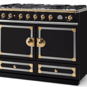 LaCornue Cornufé 110cm Dual Fuel Cooker - Matt Black with Polished Brass & Stainless Steel Trim