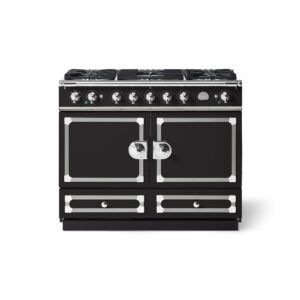 LaCornue Cornufé 110cm Dual Fuel Cooker - Matt Black with Polished Chrome & Stainless Steel Trim