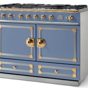 LaCornue Cornufé 110cm Dual Fuel Cooker - Paris Blue with Polished Brass & Stainless Steel Trim