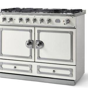 LaCornue Cornufé 110cm Dual Fuel Cooker - Pure White with Brushed Nickel & Stainless Steel Trim