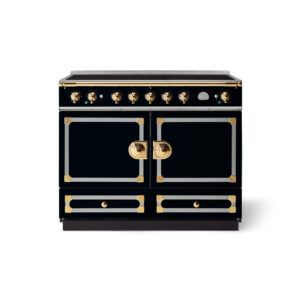 LaCornue Cornufé 110cm Induction Cooker - Shiny Black with Polished Brass & Stainless Steel Trim