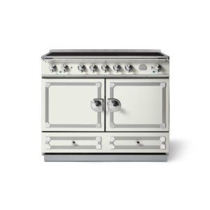 LaCornue Cornufé 110cm Induction Cooker - Pure White with Polished Chrome & Stainless Steel Trim