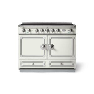 LaCornue Cornufé 110cm Induction Cooker - Pure White with Brushed Nickel & Stainless Steel Trim