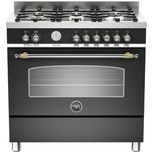 Bertazzoni Heritage Series 6 Burner Dual Fuel Cooker Matt Black 90CM