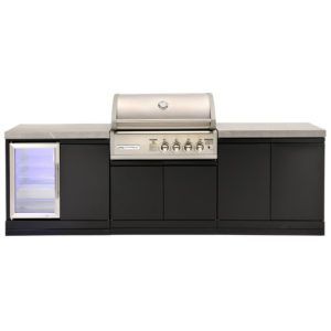 Crossray Outdoor Kitchen With 4 Burner Gas BBQ, Stone Benchtop & Single Mini Fridge