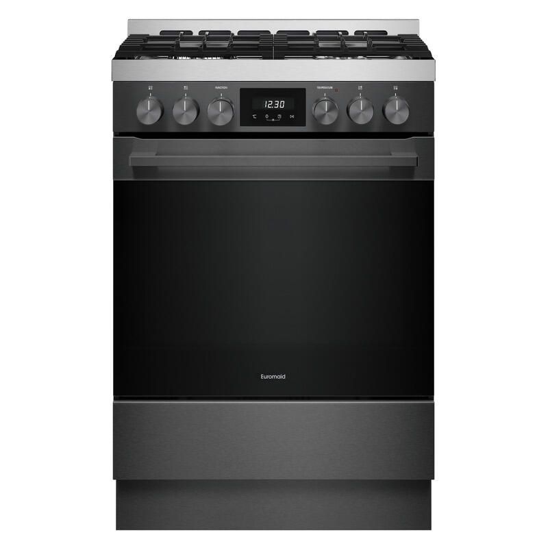 Euromaid 60cm 11 Function Pyrolytic Dual Fuel Freestanding Cooker - Dark Stainless Steel