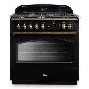 Falcon 90cm Dual Fuel  Range Cooker - Black & Brass