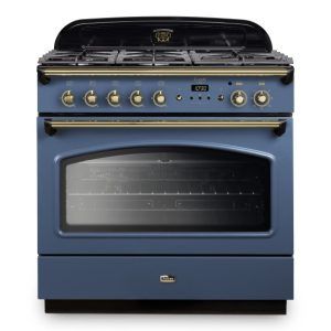 Falcon 90cm Classic Dual Fuel Range Cooker - Stone Blue & Brass