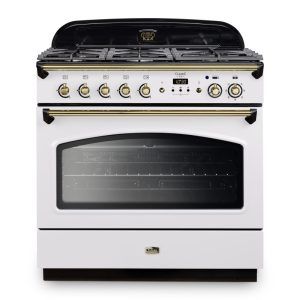 Falcon 90cm Classic Dual Fuel Range Cooker - White & Brass