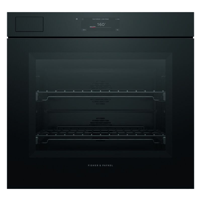 Fisher & Paykel 76cm Minimal Handleless Pyrolytic Steam Assist Oven - Black Glass (Series 11)