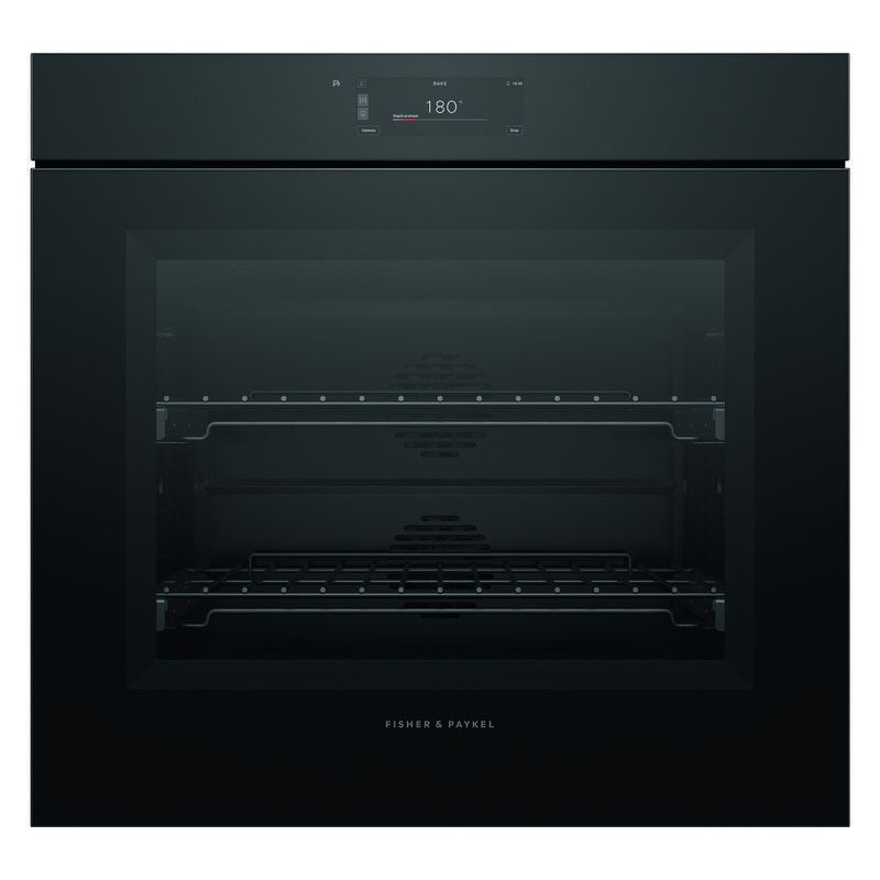 Fisher & Paykel 76cm Minial Handleless Pyrolytic Oven - Black Glass (Series 9)