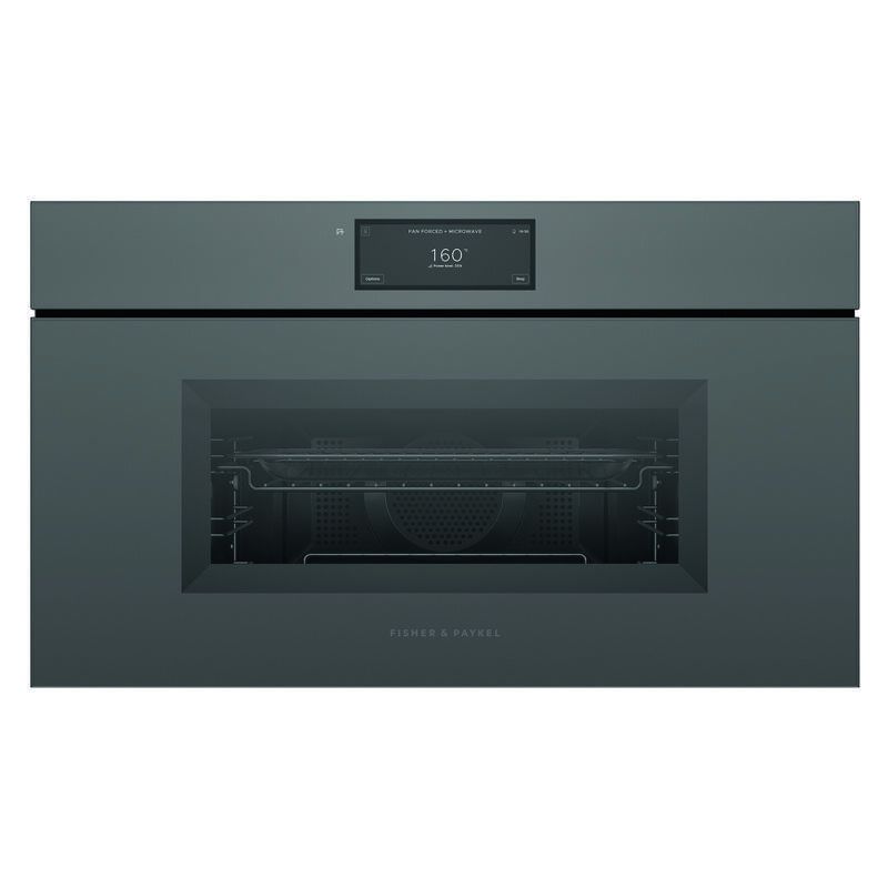 Fisher & Paykel 76cm Minimal Handleless Compact Combi-Microwave Oven - Grey Glass (Series 9)