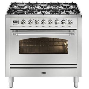 ILVE Nostalgie 90cm 6 Burner Freestanding Cooker - White/Gold Brass