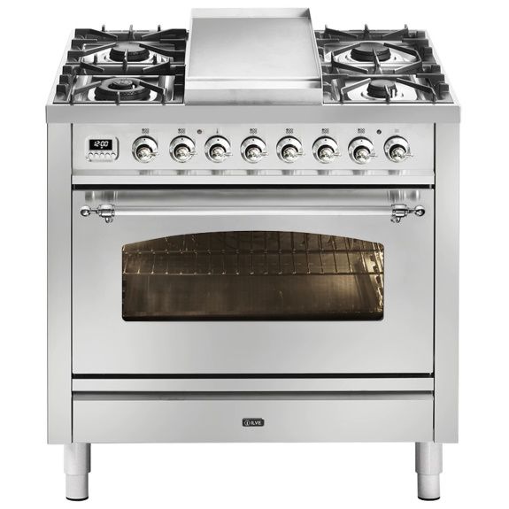 ILVE Nostalgie Freestanding Cooker White Gold Brass 90cm