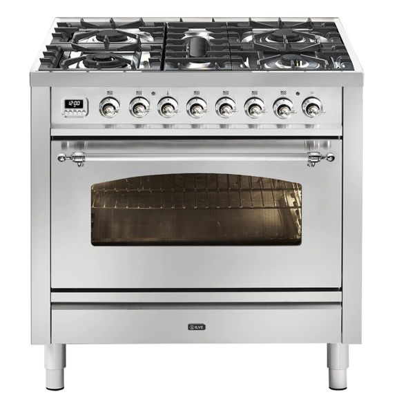 ILVE Nostalgie Freestanding Cooker Gloss Black Gold Brass 90cm