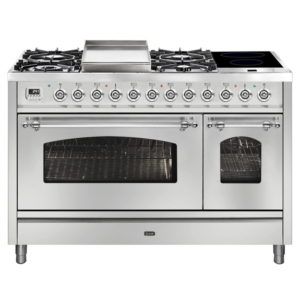 Ilve Nostalgie 120cm 4 Burner Double Oven Freestanding Cooker - Stainless Steel/Chrome