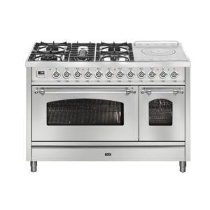 Ilve Nostalgie 120cm 5 Zone Double Oven Freestanding Cooker - Stainless Steel/Chrome