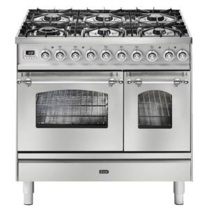 Ilve Nostalgie 90cm 5 Burner Double Oven Freestanding Cooker - Stainless Steel/Chrome