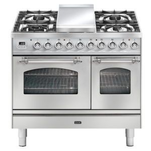 ILVE Nostalgie 100cm 4 Burner Double Oven Freestanding Cooker - Stainless Steel/Chrome