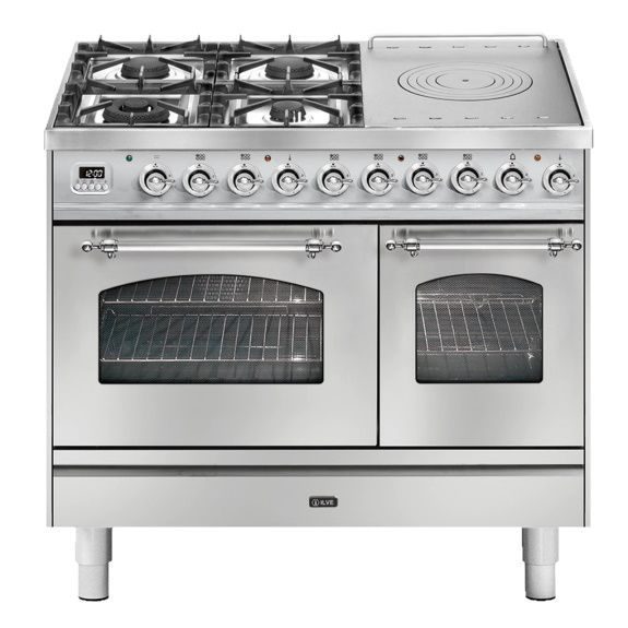 Ilve Nostalgie 100cm Double Oven Freestanding Cooker - Stainless Steel/Chrome